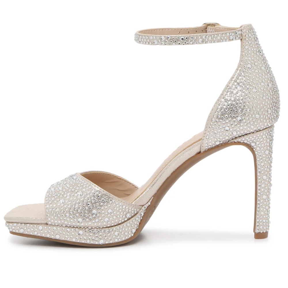 Platform Sandal Size 10M Neutral Metallic